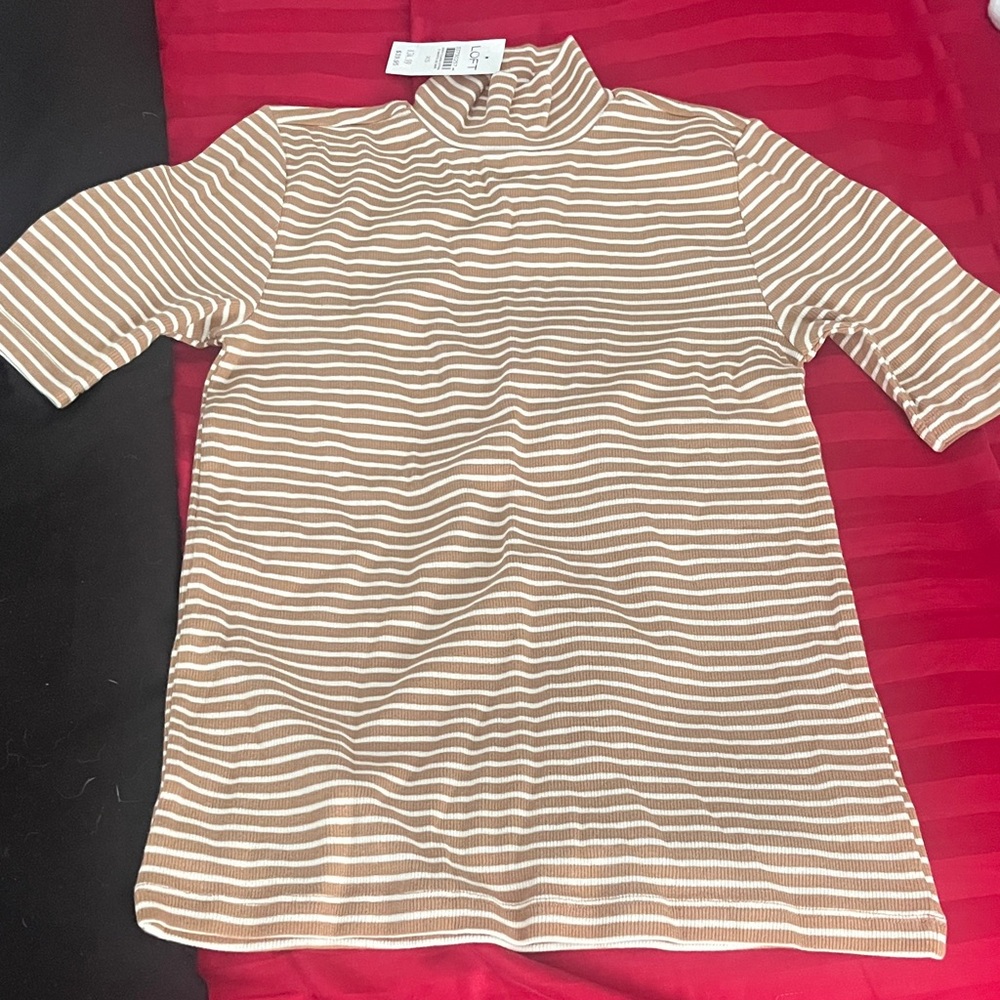 LOFT Brown and White Striped Turtleneck